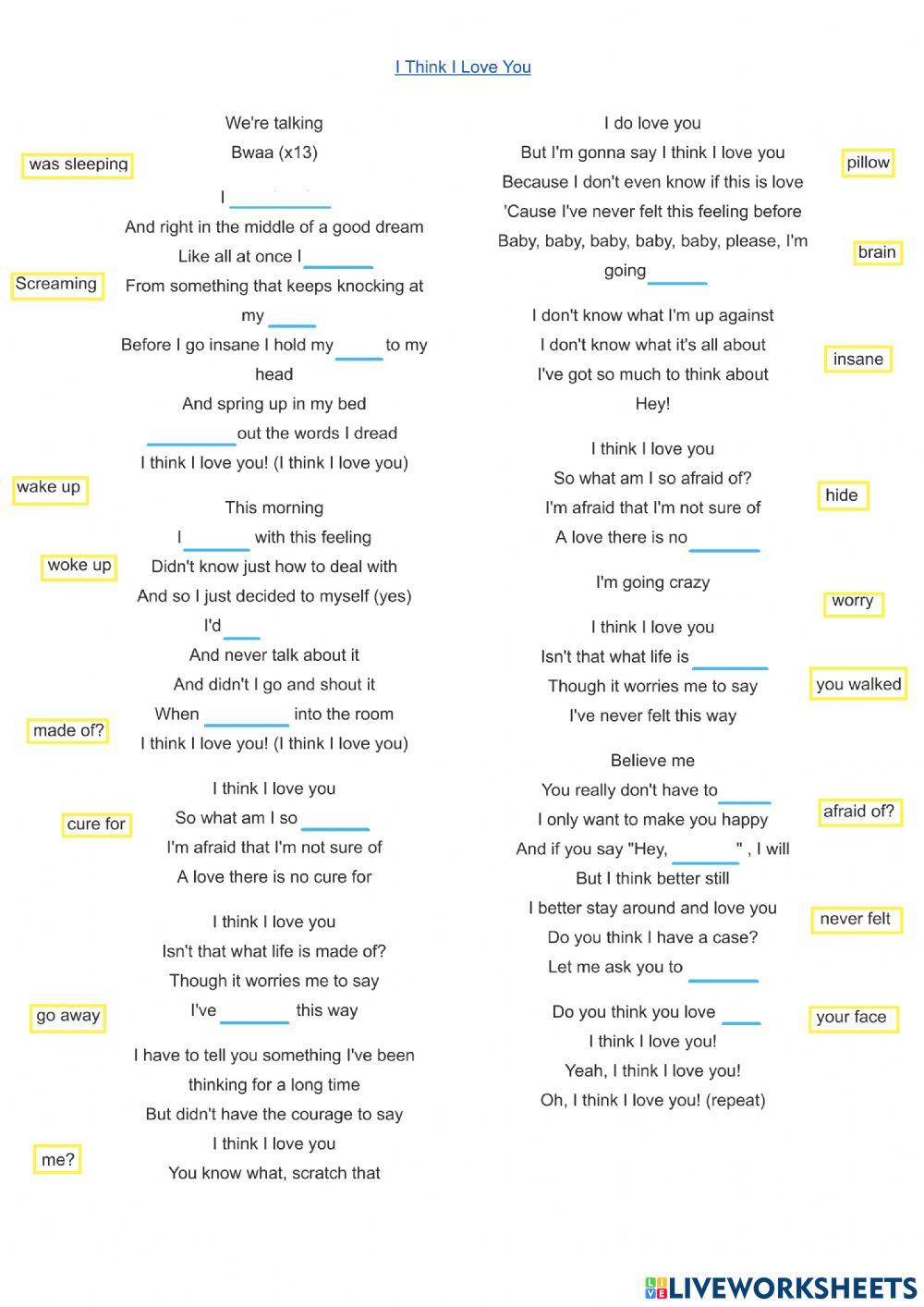 I Think I love you lyrics