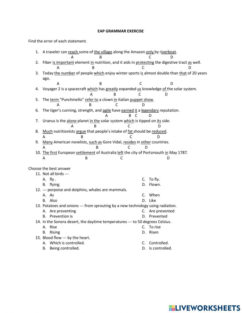 EAP Grammar & Reading Exercise