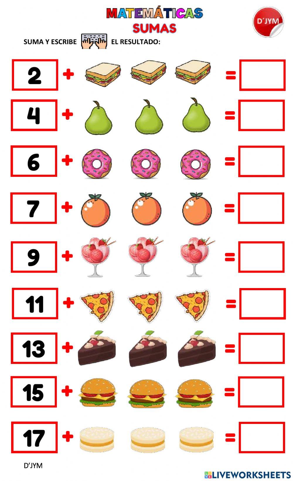 Sumas con imágenes hasta 20