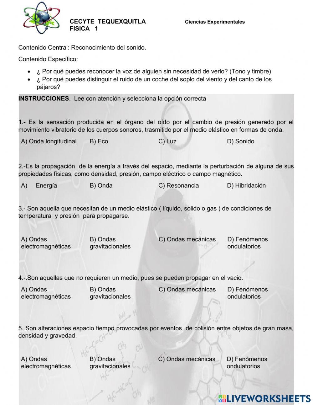 Examen de Física 1. Cecyte  Tlaxcala