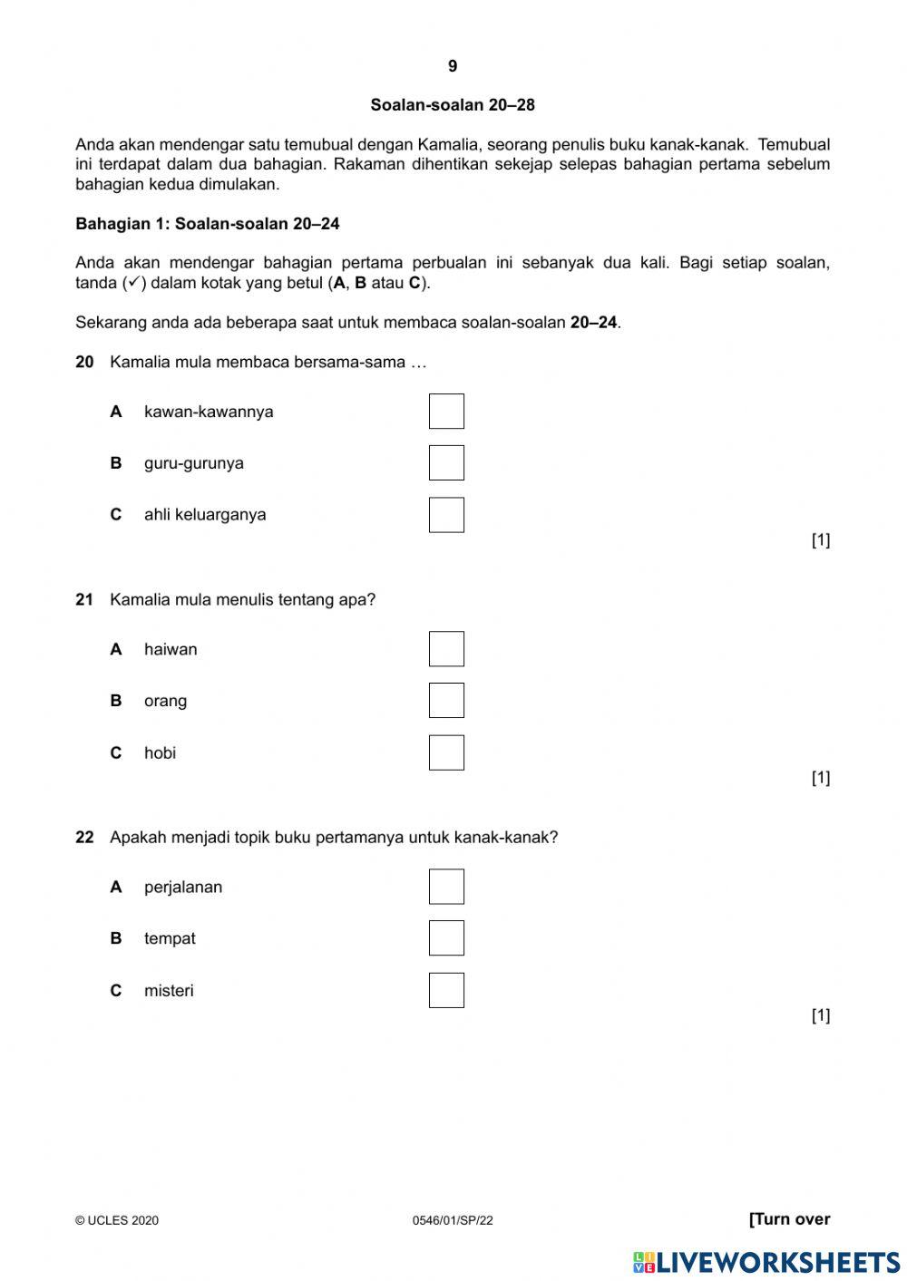 Malay Listening Specimen Paper part 1