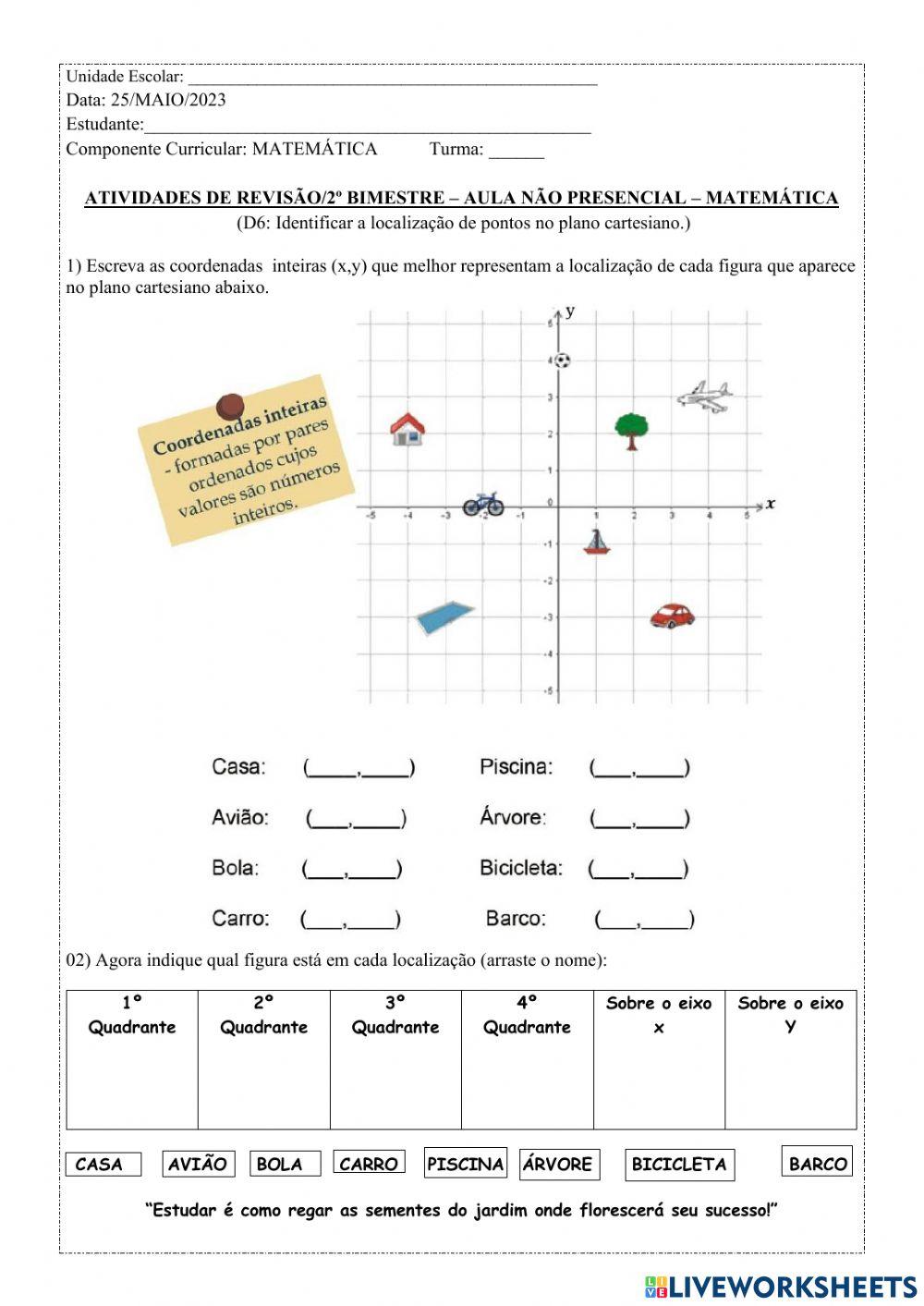 Atividade Plano Cartesiano