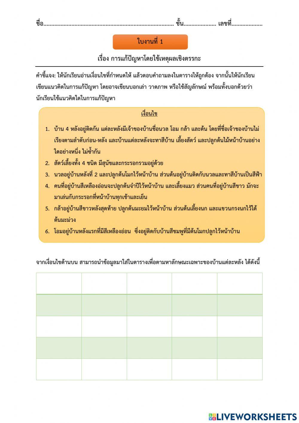 เรื่อง การแก้ปัญหาโดยใช้เหตุผลเชิงตรรกะ ป.6