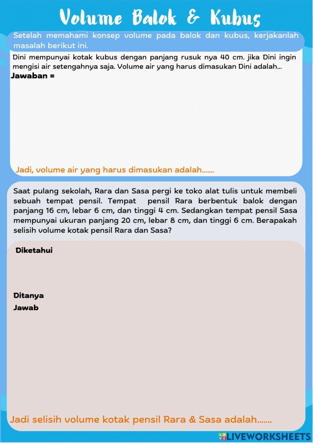 Volume Bangun Ruang (Balok dan Kubus) Kelas 5