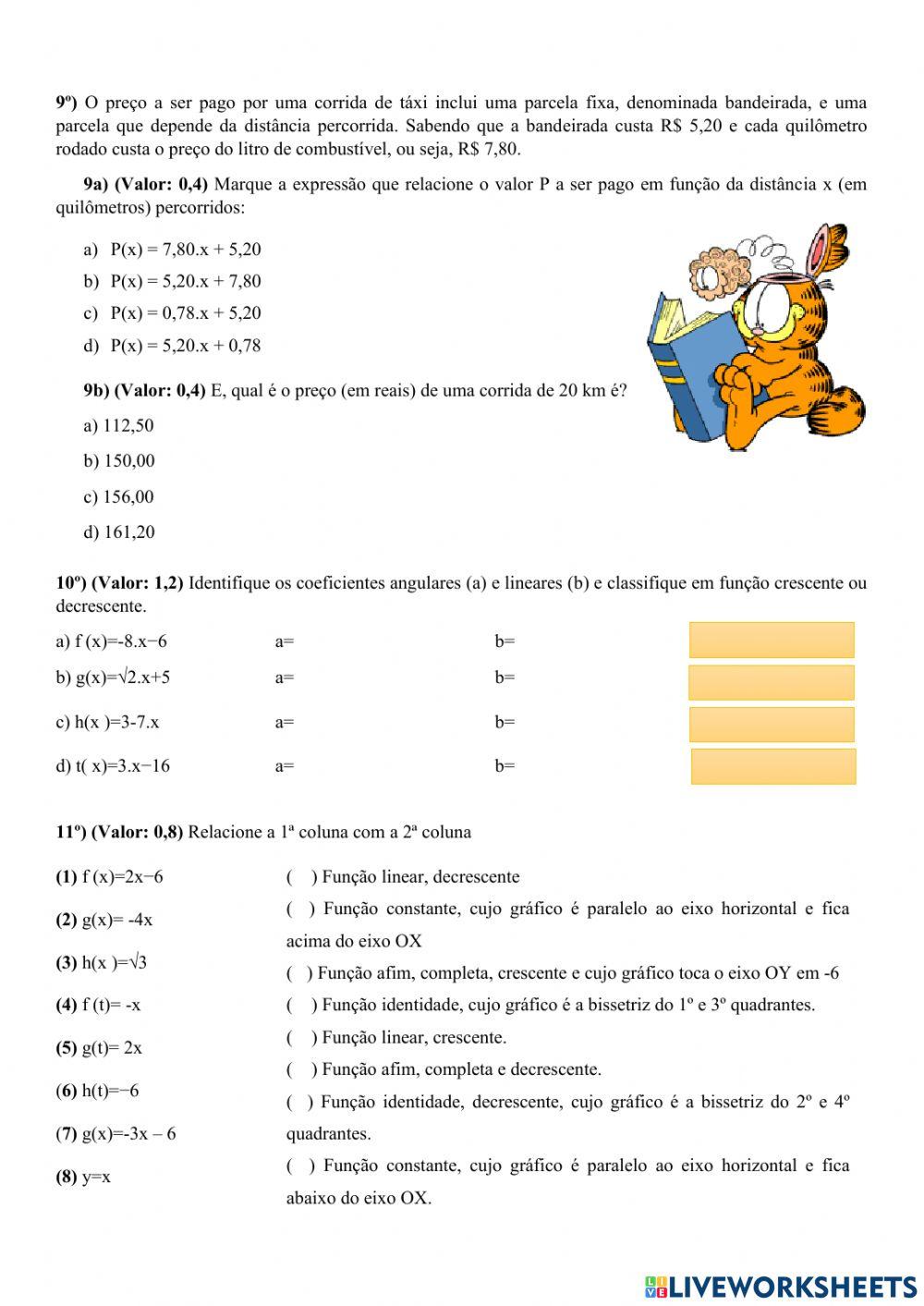 (MACK) A função f é definida por f(x) \u003d ax + b. Sabe-se que f(-1) \u003d 3 e  f(1) \u003d 1. O valor de f(3) é:, image size:1000x1413