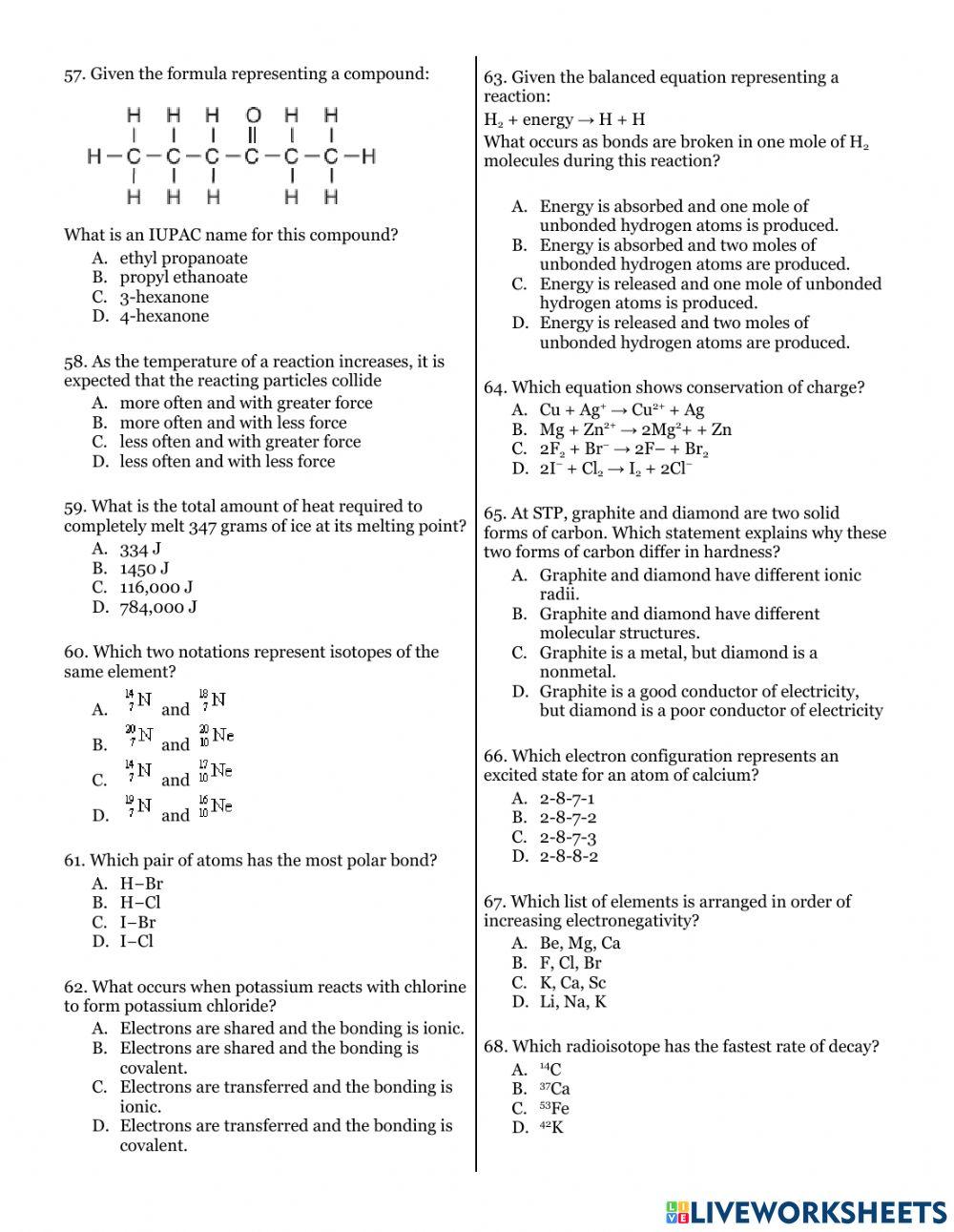 Chemistry Regents Review