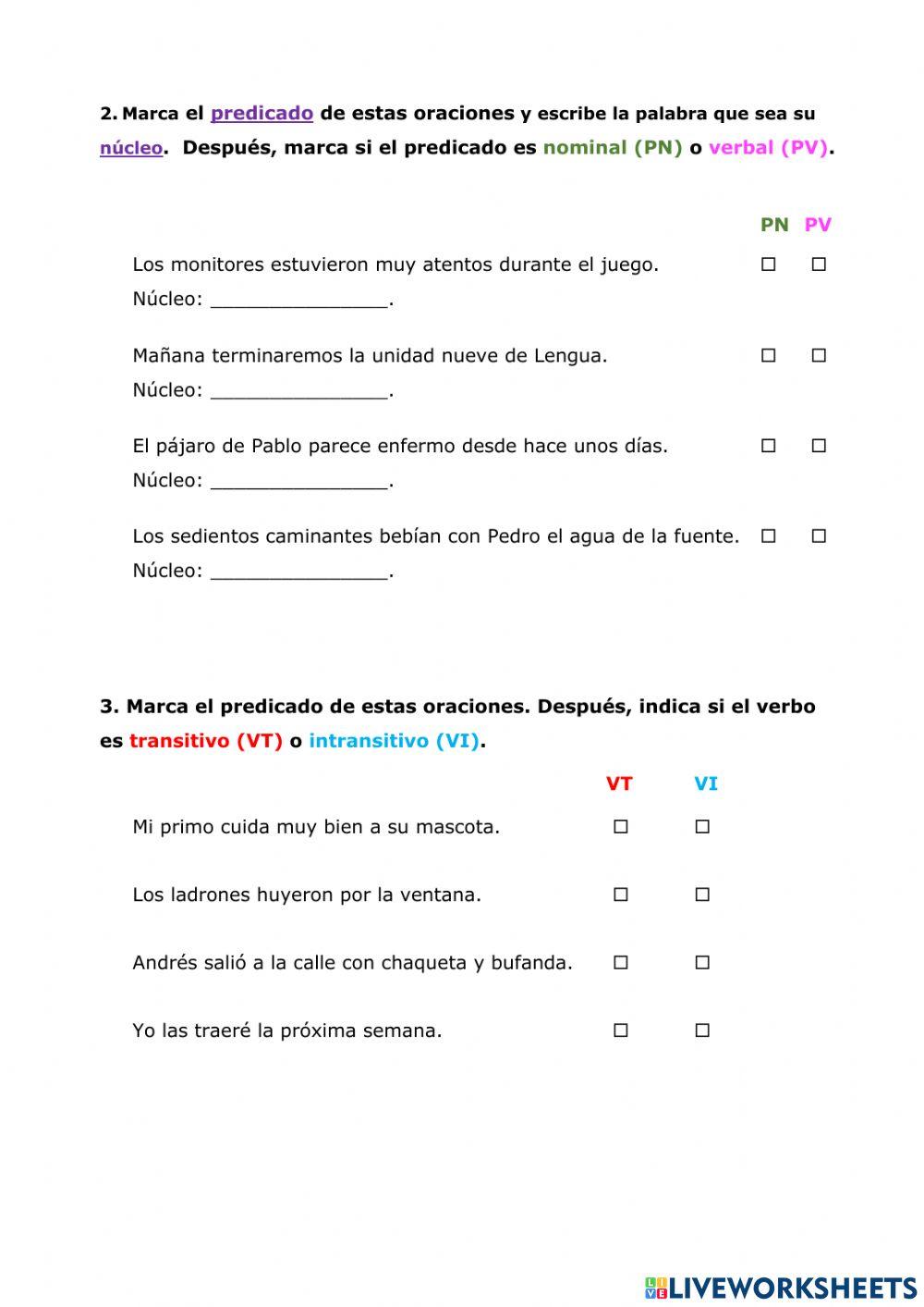 Sujeto y tipos de predicado 6º