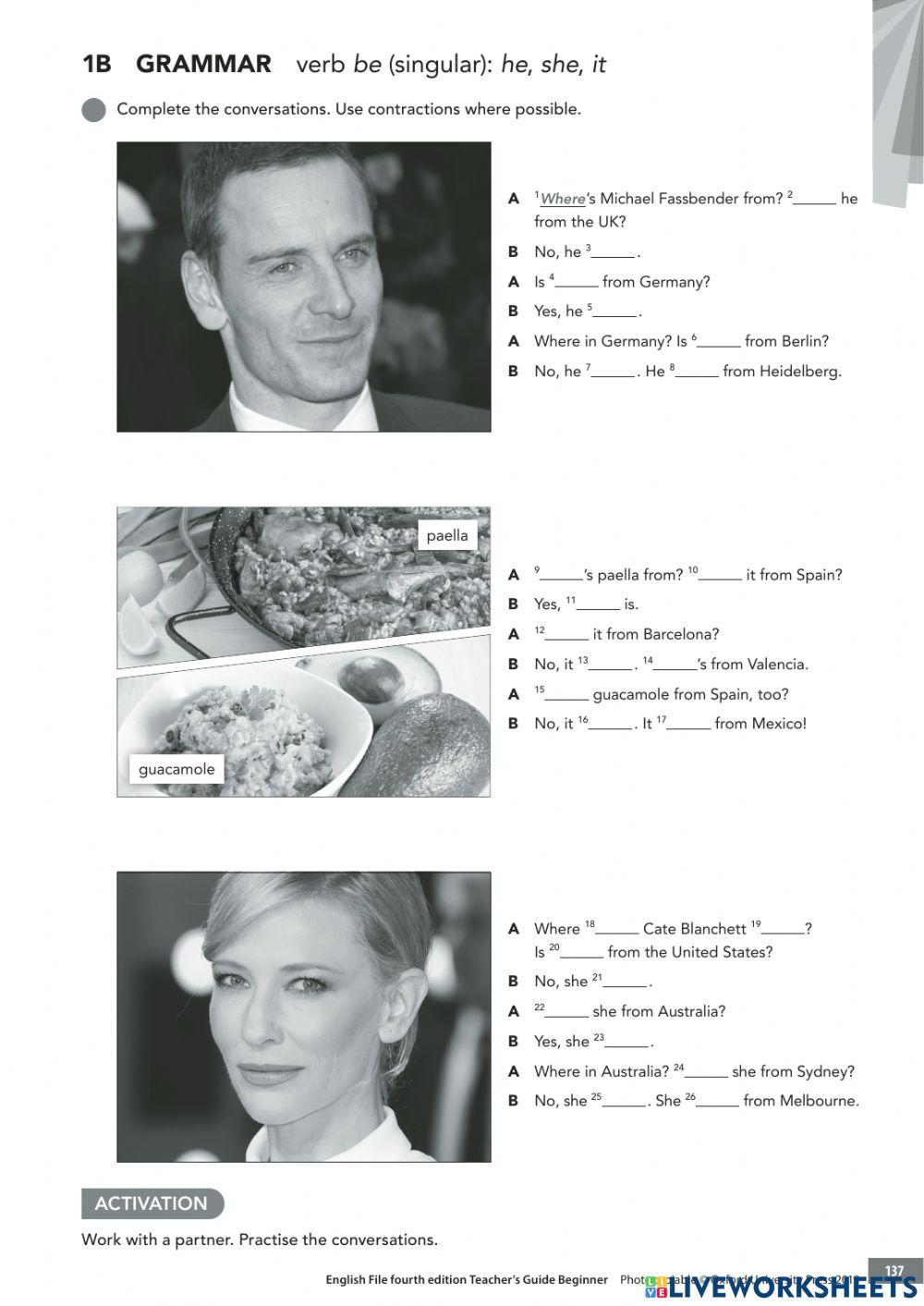 1B - Grammar: Present Simple of be (Singular): he, she, it