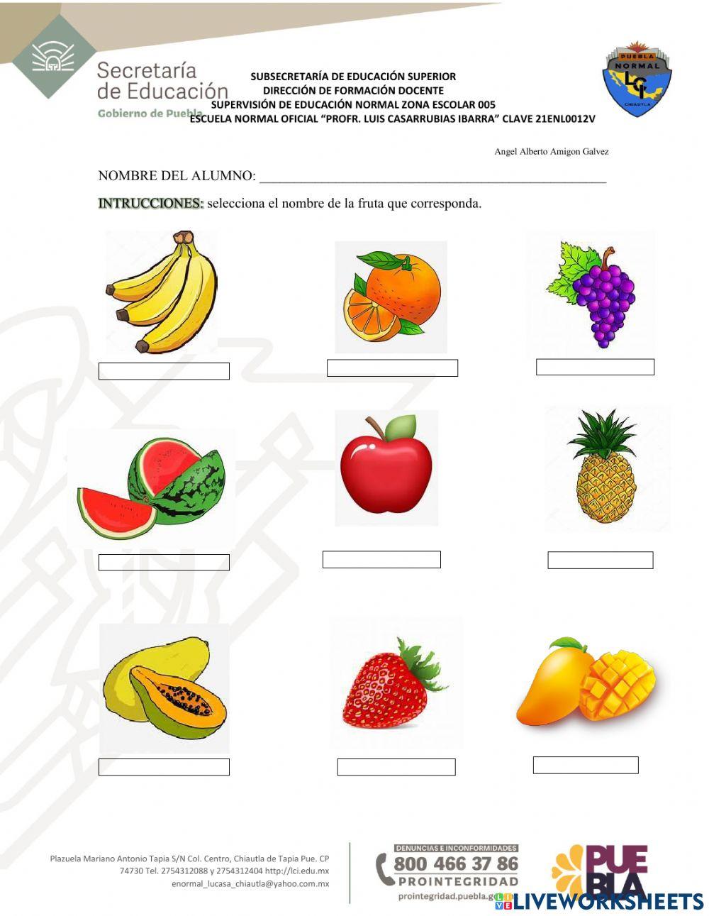 Hoja de trabajo frutas