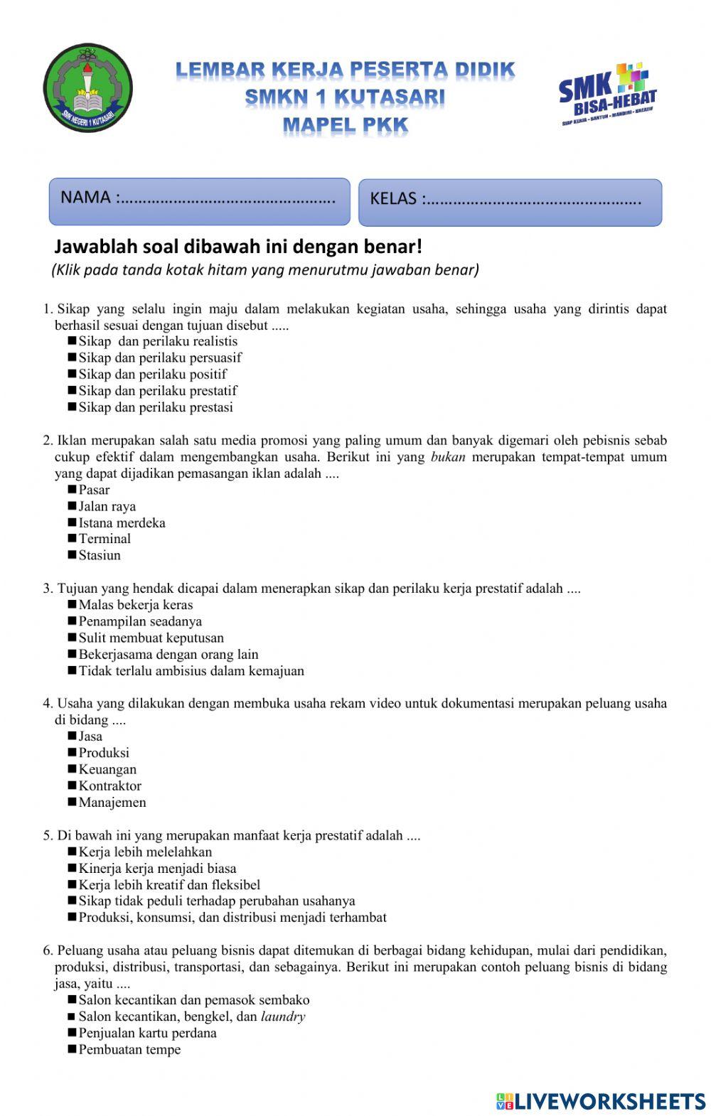 LATIAN SOAL PKK KELAS XI SEMESTER GENAP