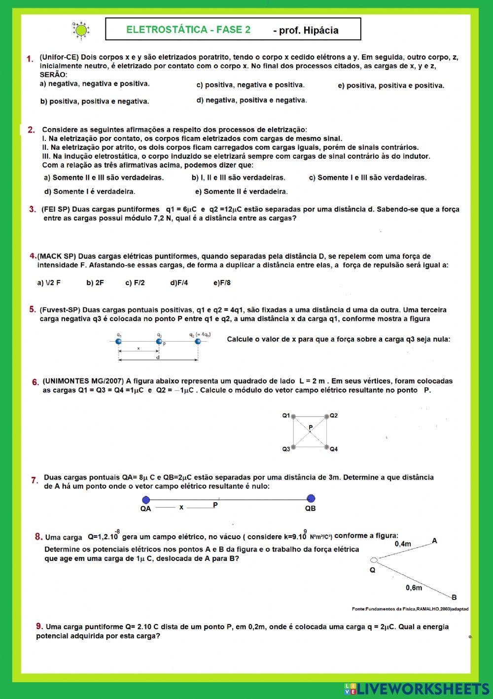 Eletrostática - exercícios