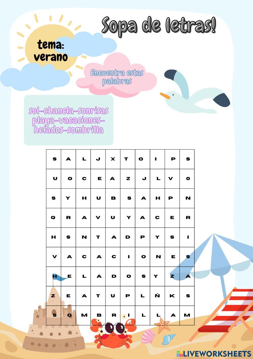 SOPA DE LETRAS VERANIEGA