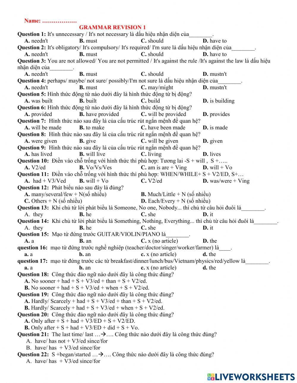 Ôn thi tn-ngữ pháp 1