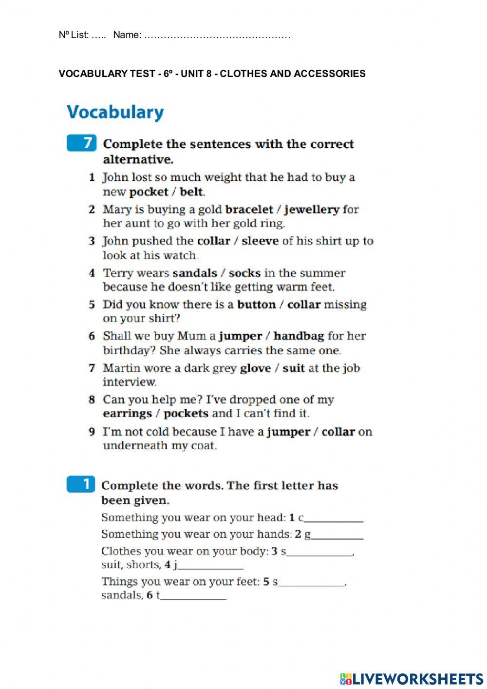 Vocabulary: clothes and accessories