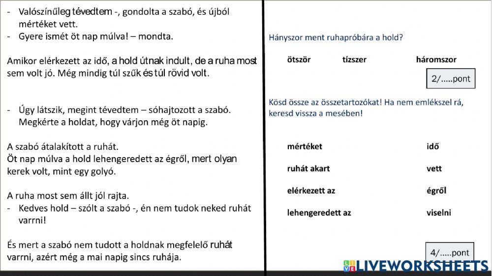 A hold ruhája- Szövegértés-C