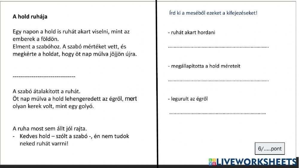 A hold ruhája- Szövegértés-C