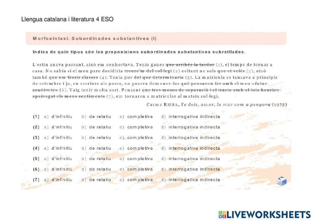Indicar tipus de proposicions subordinades substantives
