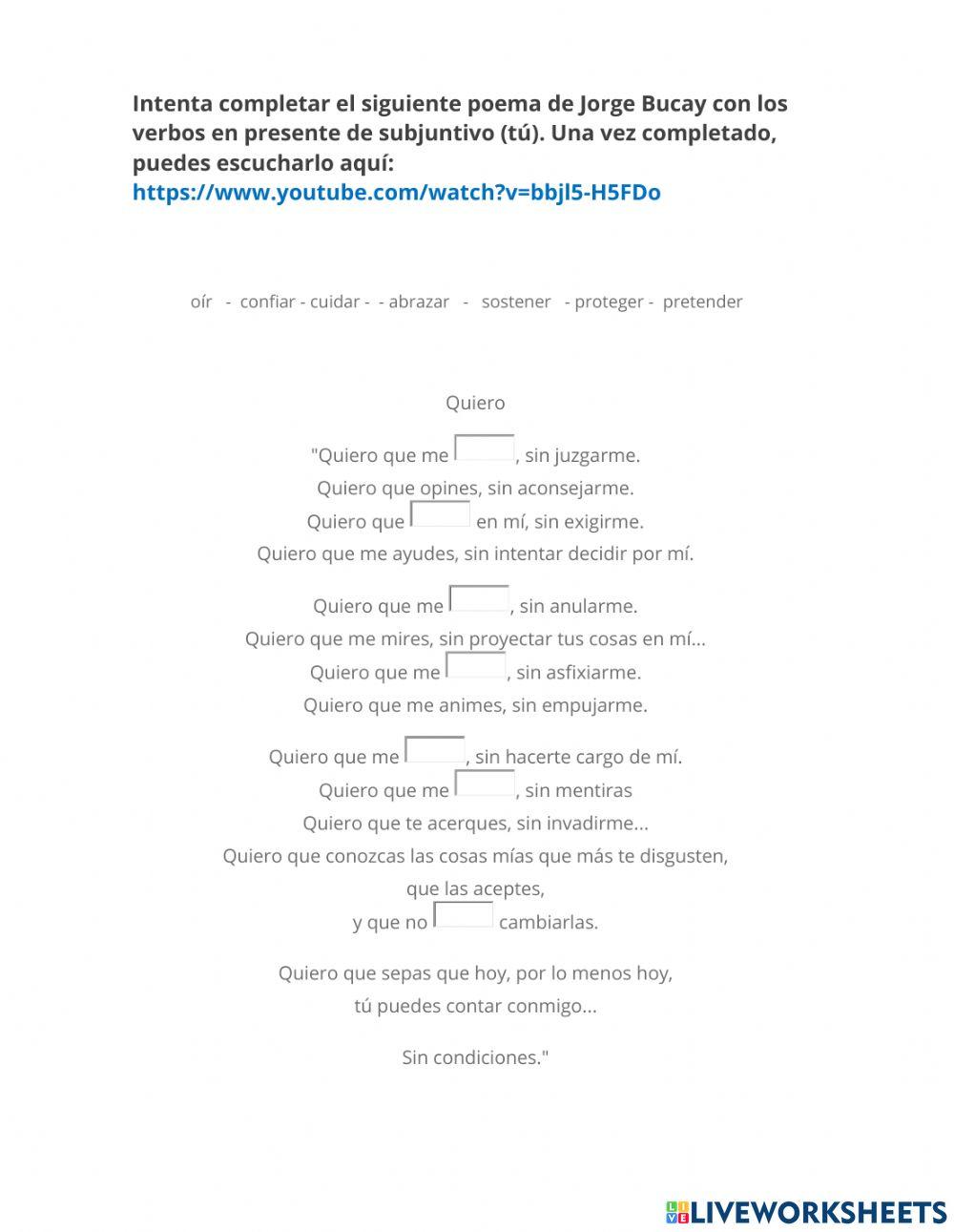 Poema Quiero - Práctica Subjuntivo