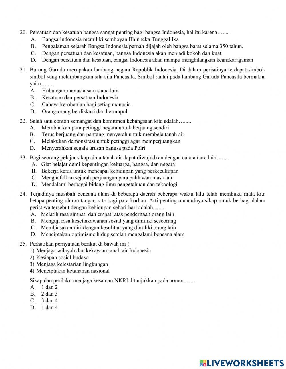 Soal PAT PKN MTs MBH Kelas 8