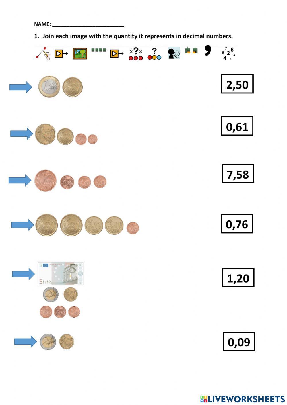 Monedas y números decimales
