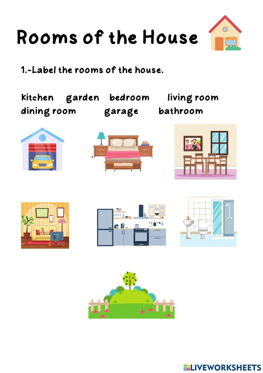 ROOMS OF THE HOUSE, LABELLING WORKSHEET