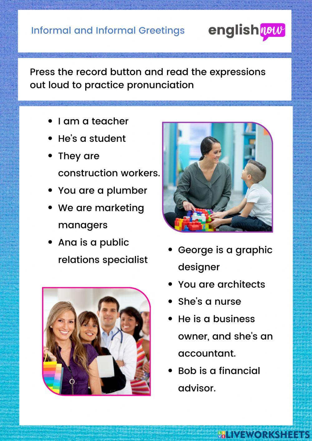 Verb to be + occupations