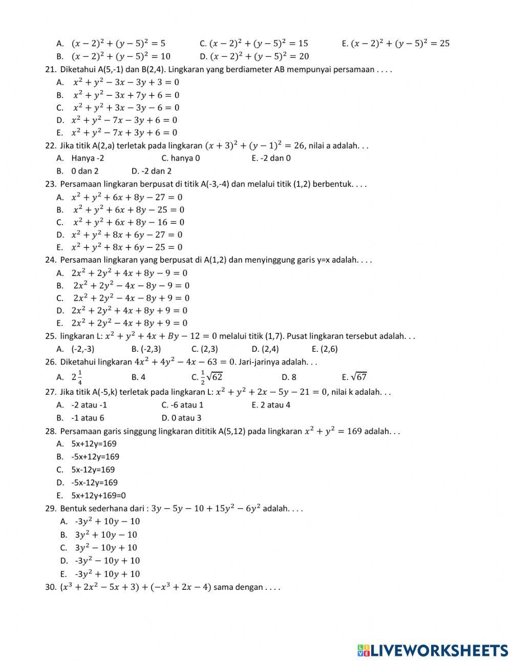 Soal ujian sumatif Matematika