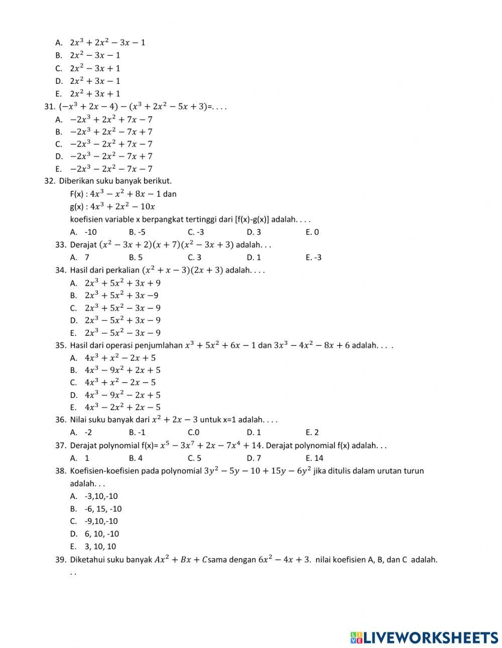 Soal ujian sumatif Matematika