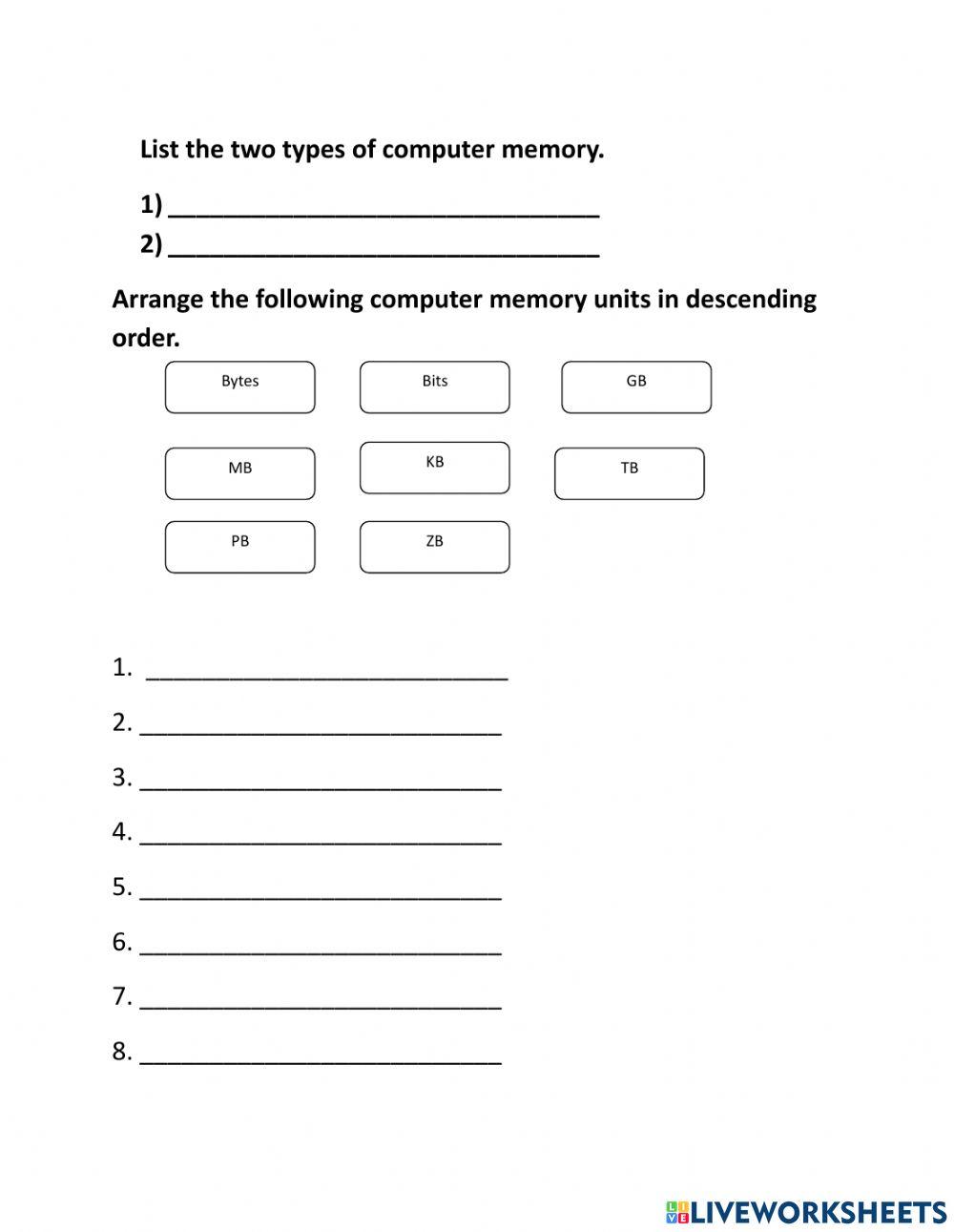 7007423 | Computer Memory | Nalineswari | LiveWorksheets