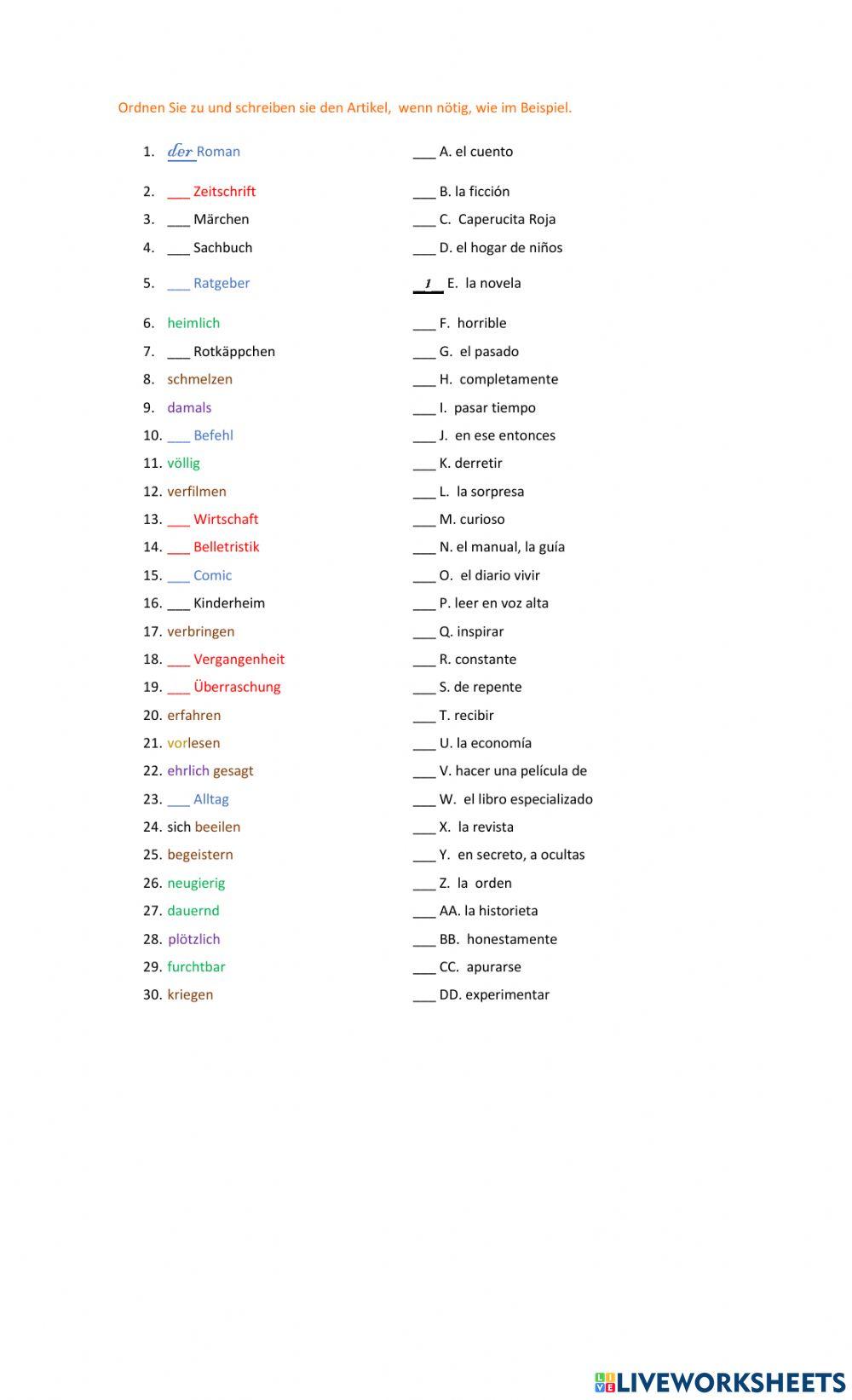 Wortschatz A2 Lektion 20