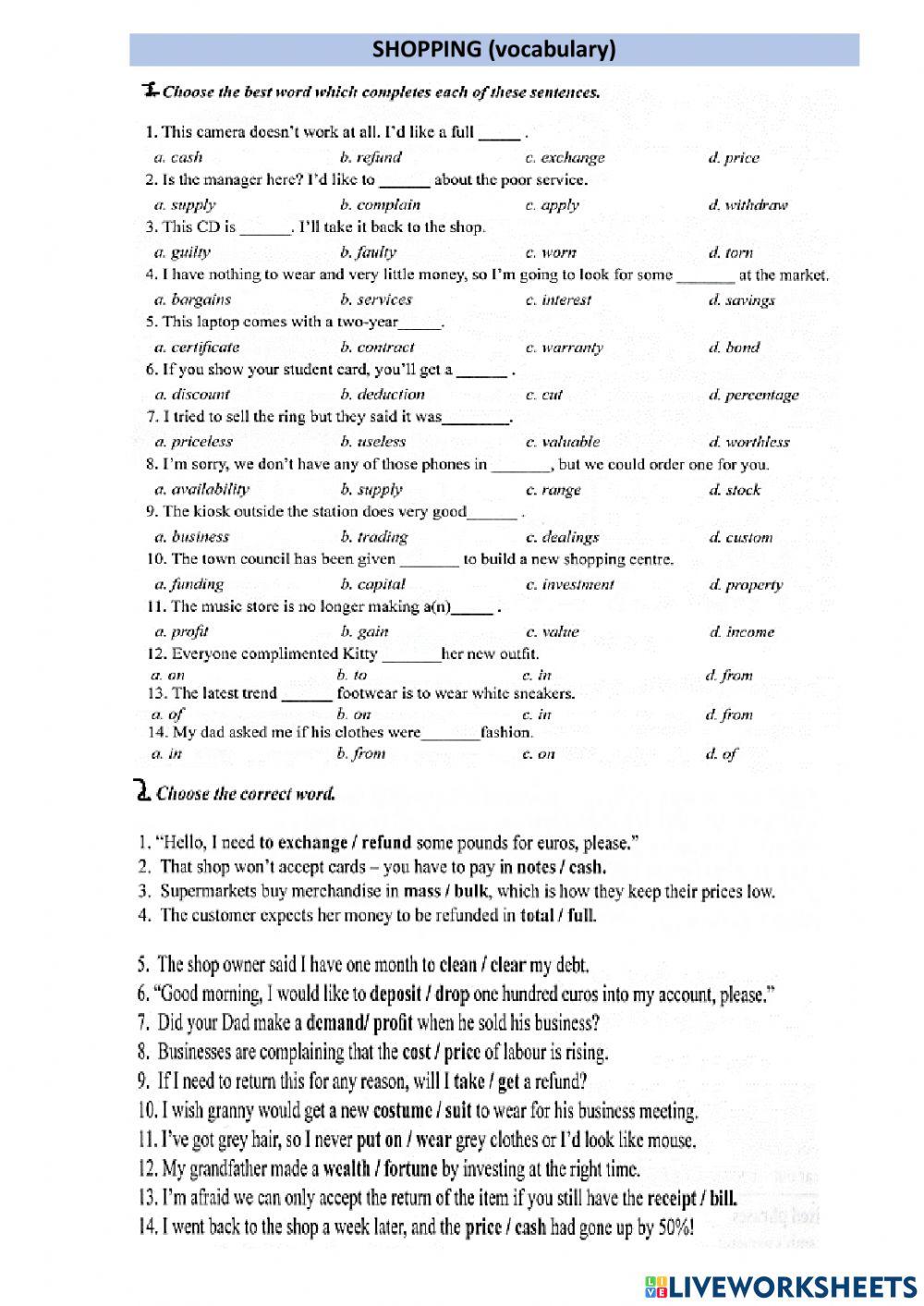 Shopping (vocabulary)