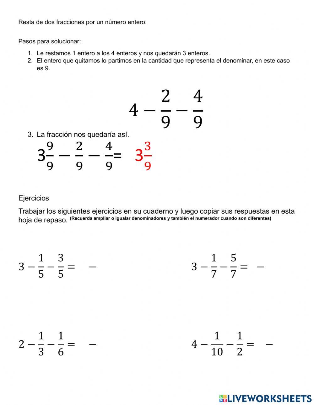 Resta de fracciones por un entero singapur
