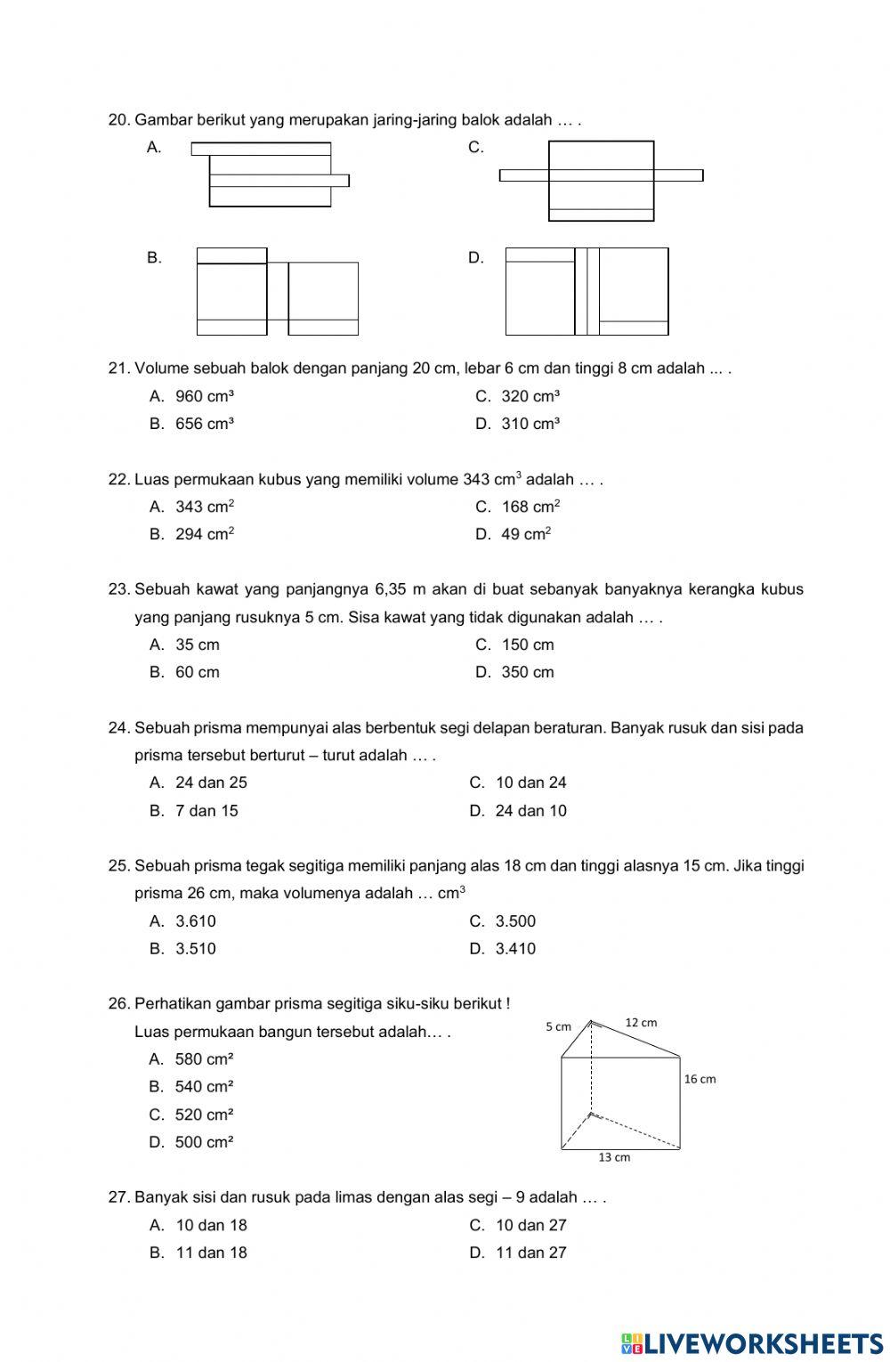 Soal pat matematika kelas viii ta 2022 2023 mts ma'ariftieng kejajar wonosobo