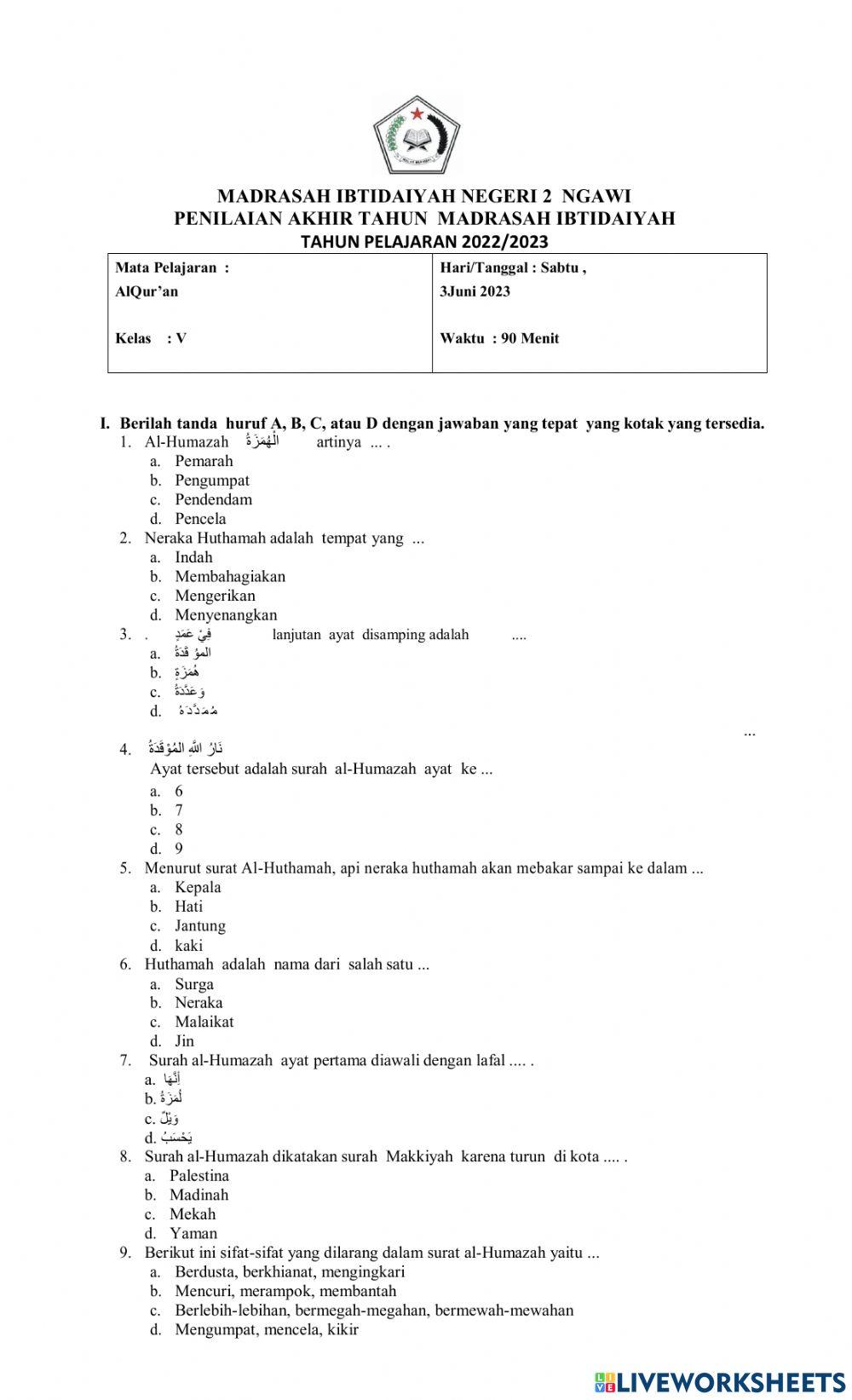 Soal pat qh kelas5 2023