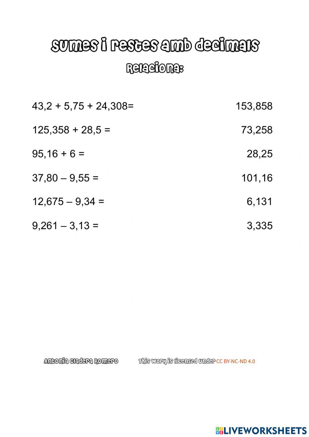 Sumes i restes decimals RE