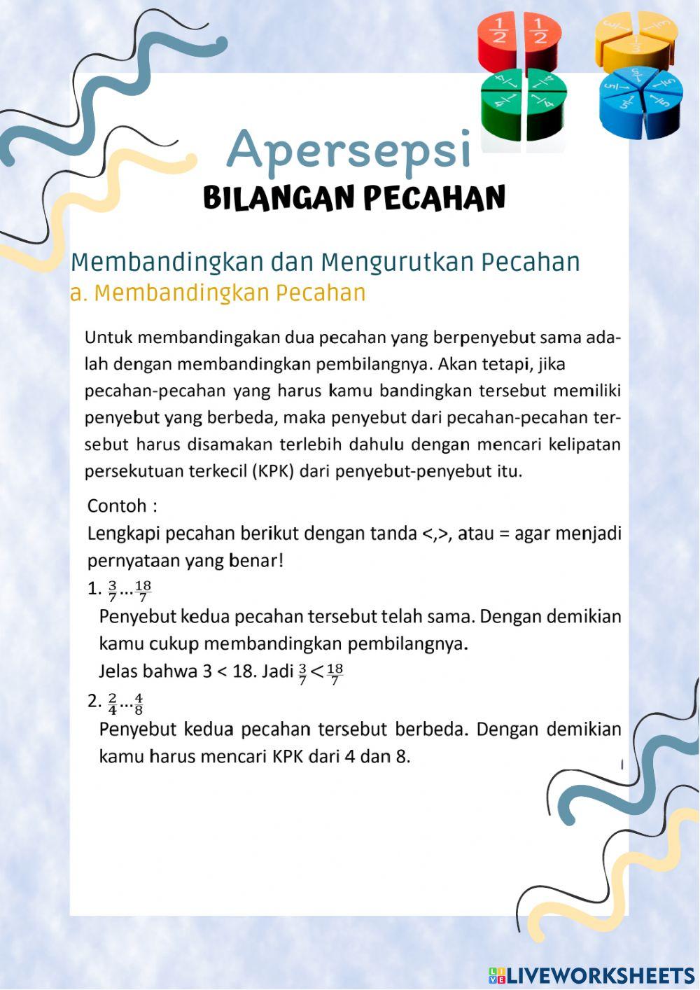 Lkpd soal akm - apersepsi pecahan