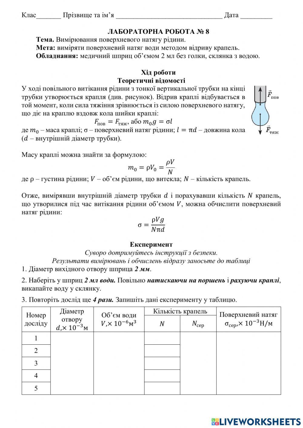 Вимірювання поверхневого натягу рідини