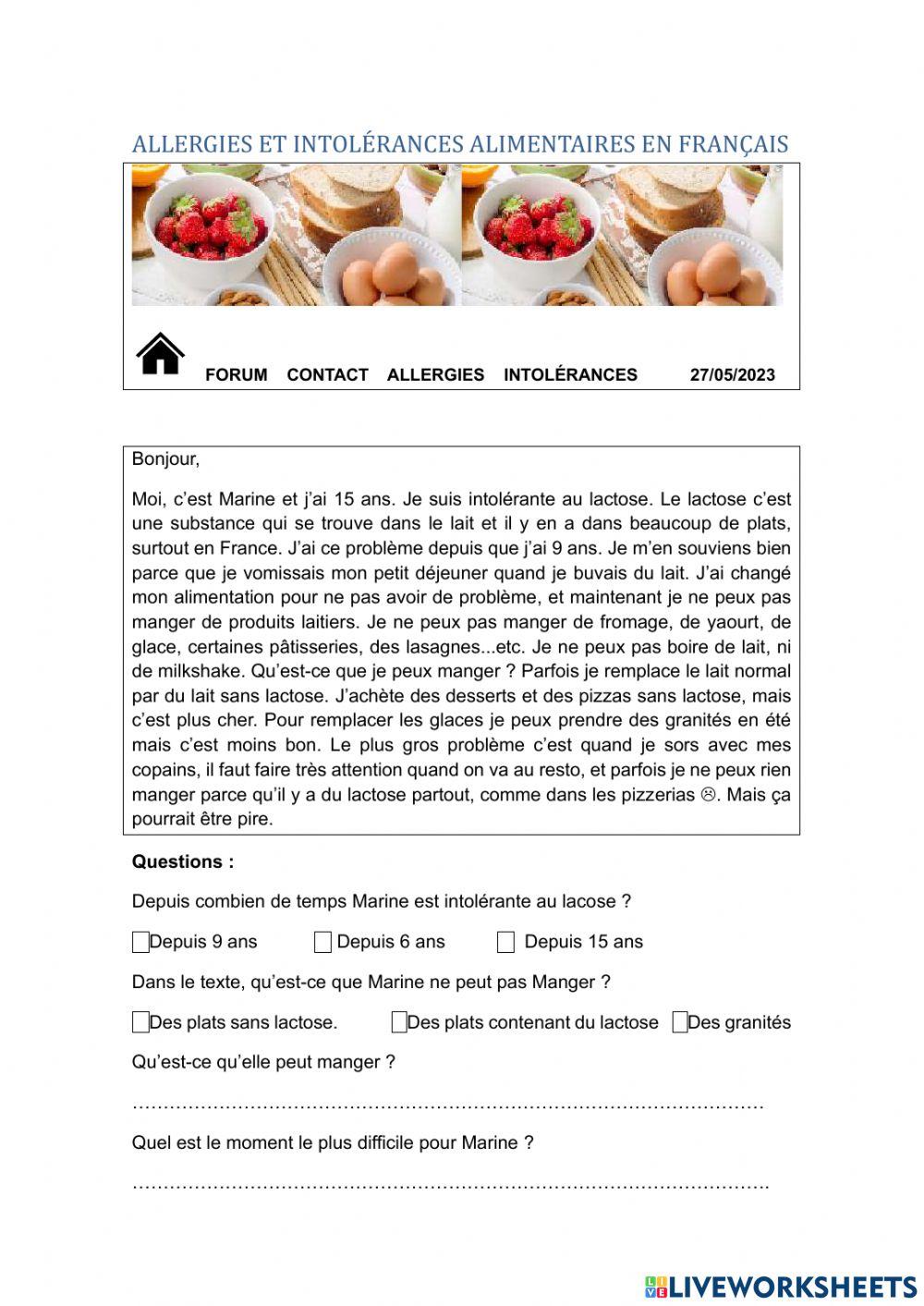 Les allergies et intolérances alimentaires