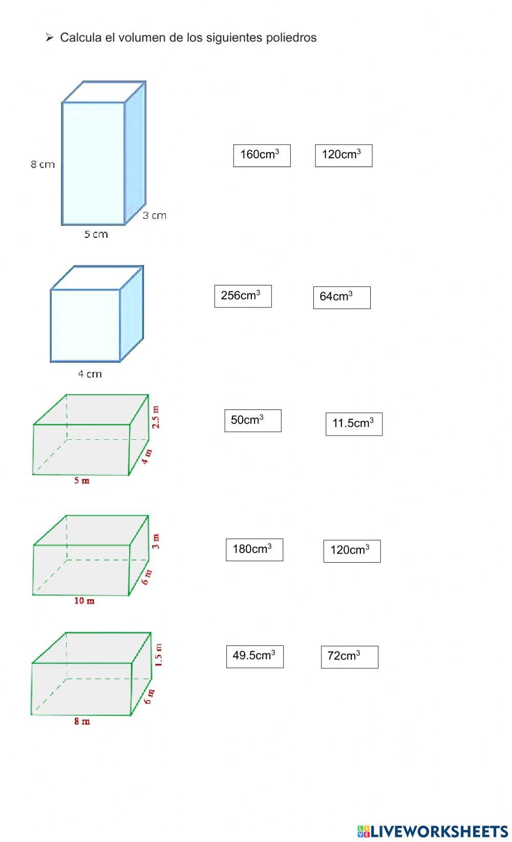 Poliedros Volumen | Monica Perez | Live Worksheets