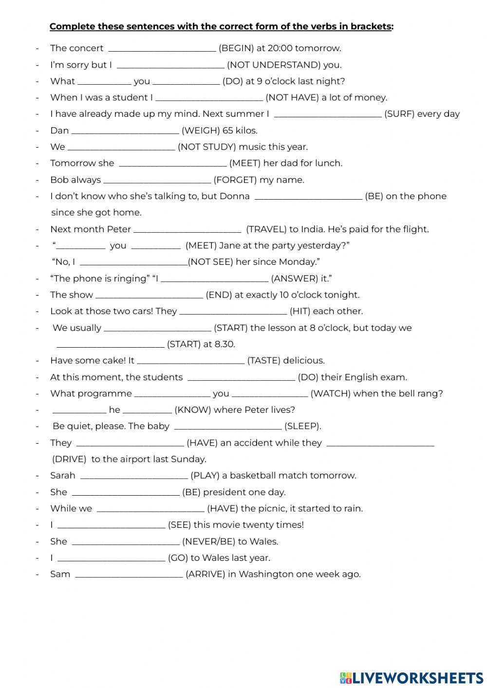 Present, past and future tenses