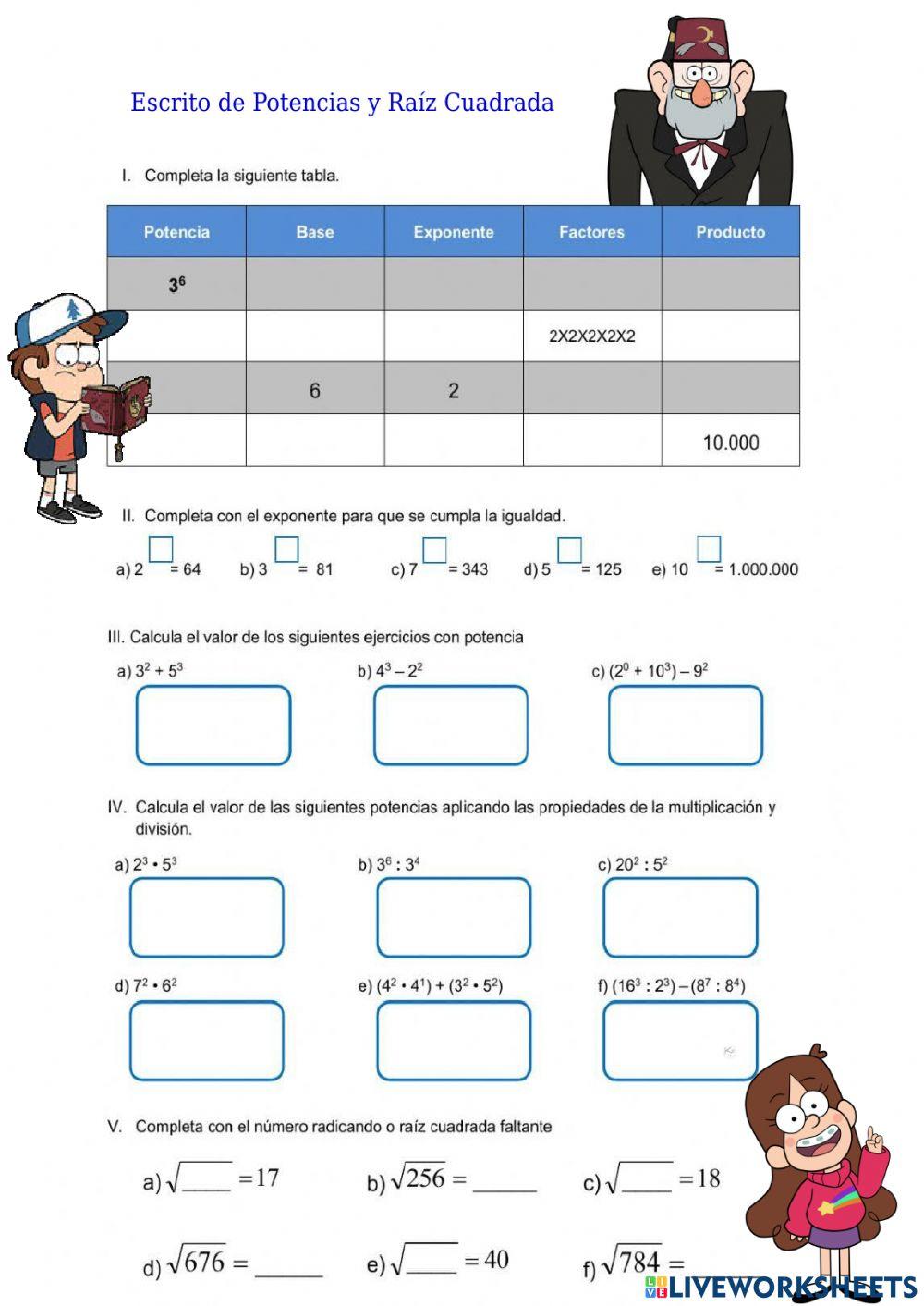 Potencia y Raíz Cuadrada