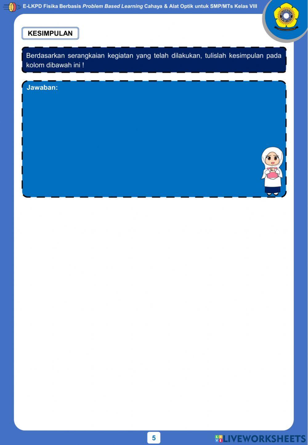 E-LKPD Fisika Berbasis PBL - Kegiatan 2 - Pembentukan Bayangan pada Cermin Datar