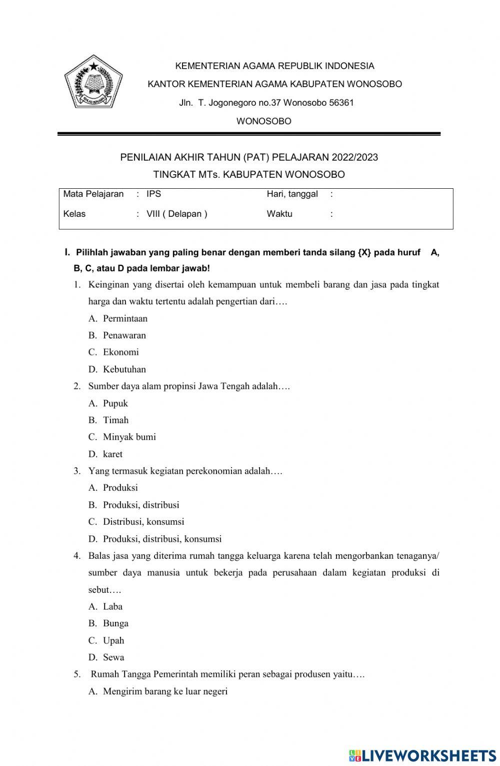 Pat IPS Kelas VII Genap 2022-2023