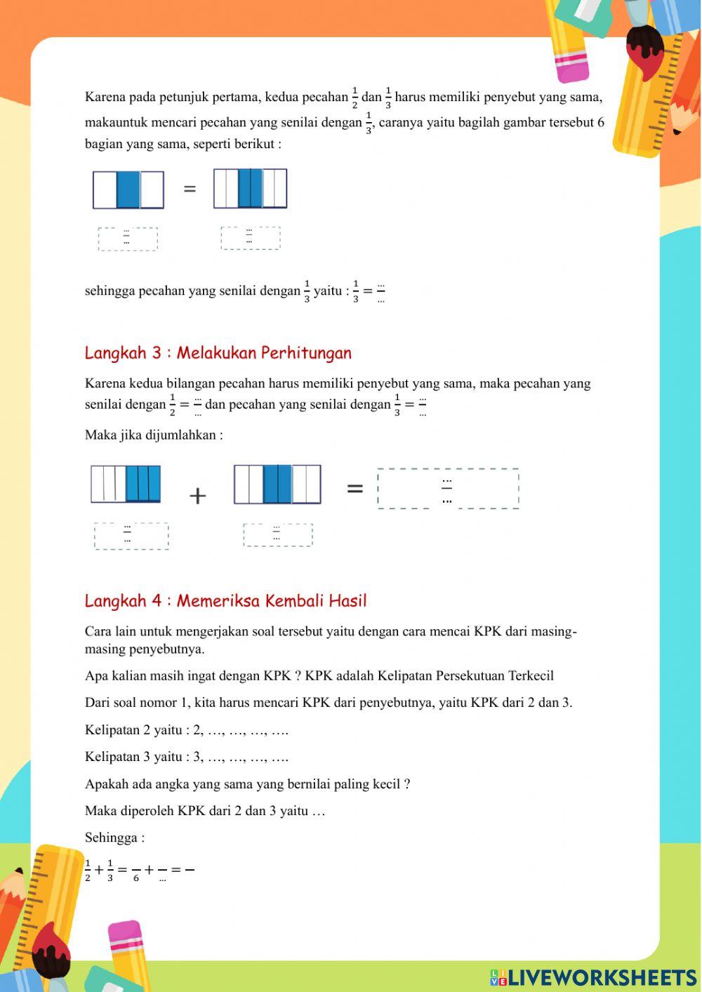 Lkpd pertemuan 1 - soal pemecahan masalah berorientasi akm - Materi penjumlahan dan pengurangan