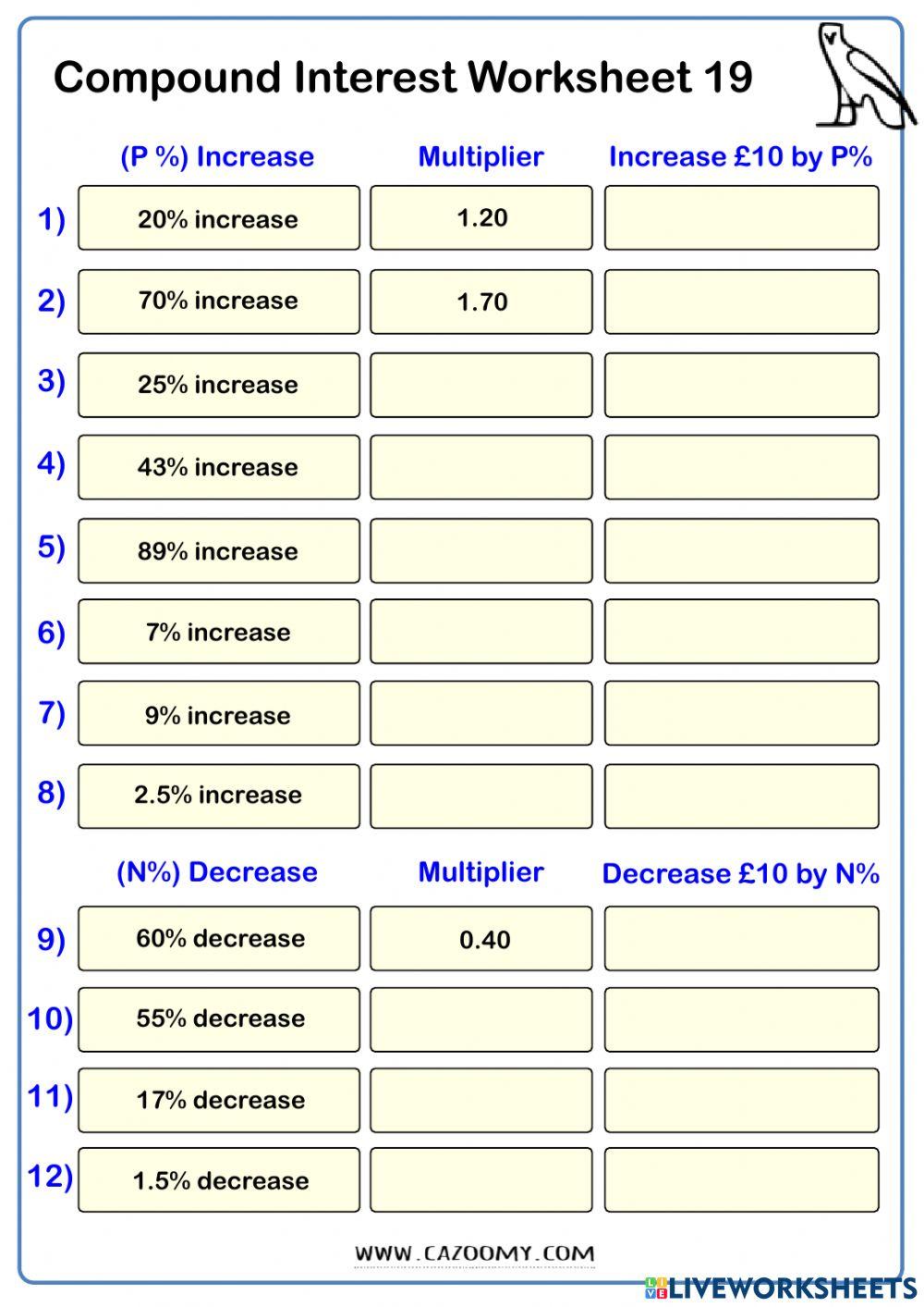 WW N5 using multiplier online exercise for Live Worksheets