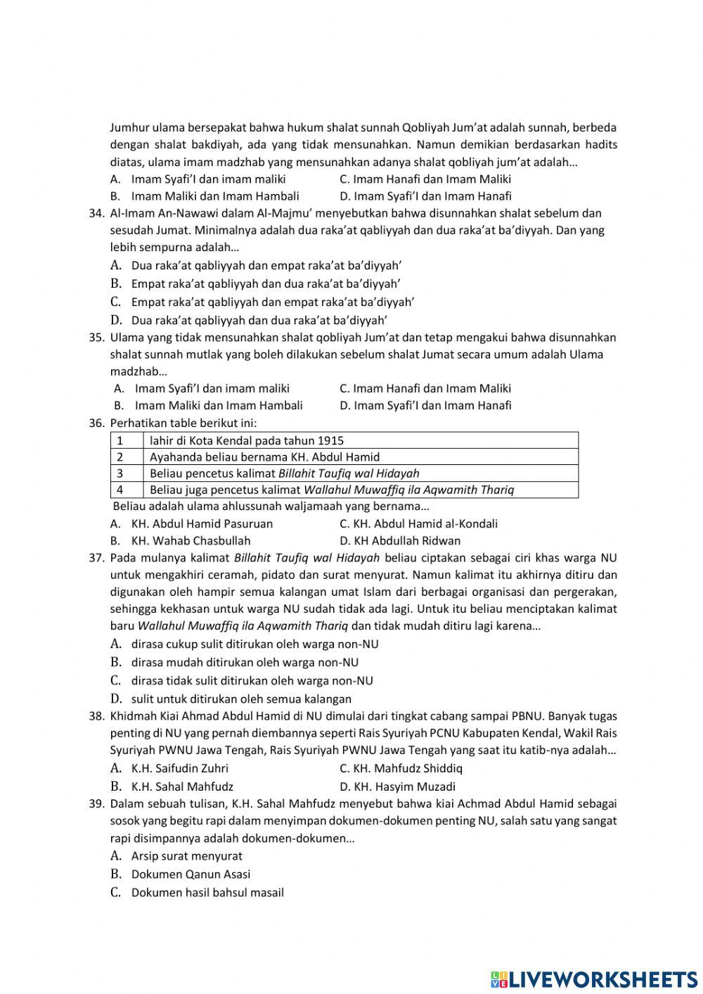 PAS Ke NU an kelas 8