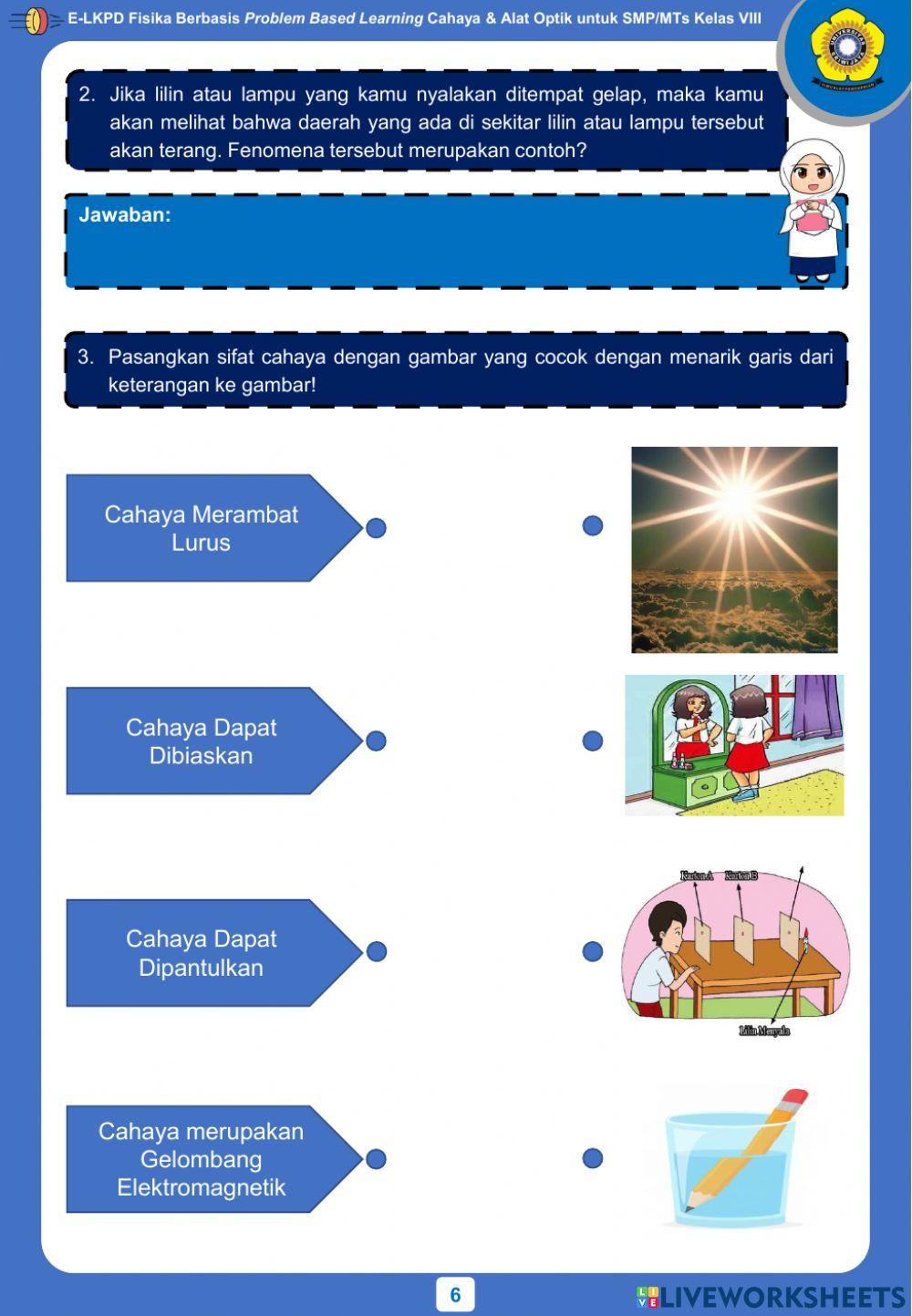 E-LKPD Fisika Berbasis PBL - Kegiatan 1 - Sifat-Sifat Cahaya