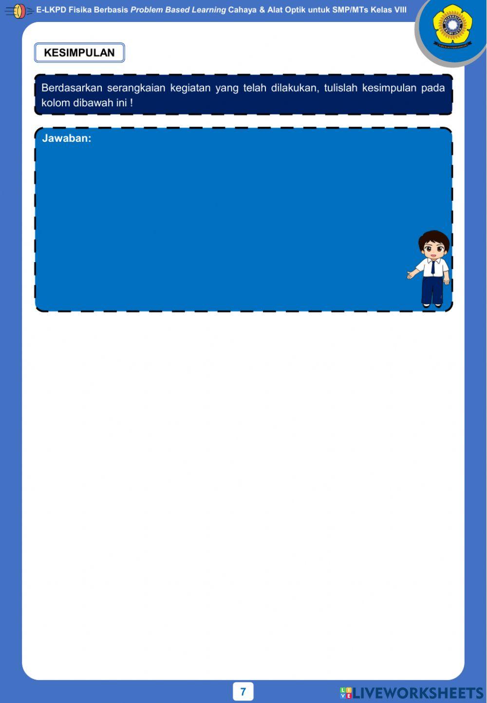 E-LKPD Fisika Berbasis PBL - Kegiatan 1 - Sifat-Sifat Cahaya