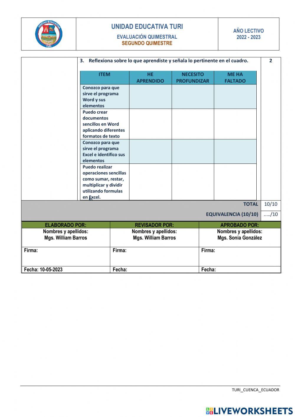 Evaluacion 2q informatica 10mo