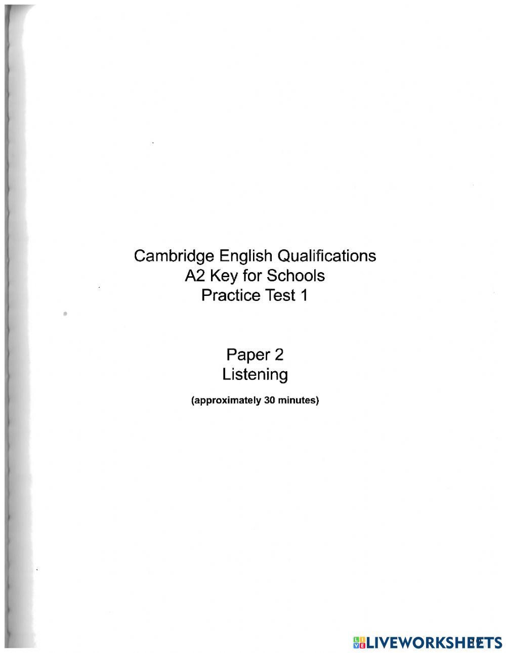 A2 Key practice test 1 - Listening
